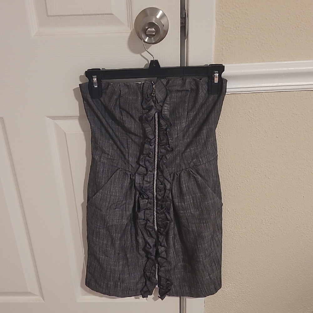 Wishes Wishes Wishes Strapless Zipper Down Dark Gray Dress